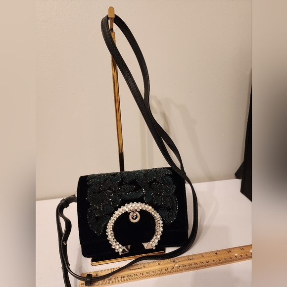 Jimmy Choo black Velvet Madeline cross body bag with Swarovski crystal buckle - Picture 3 of 4